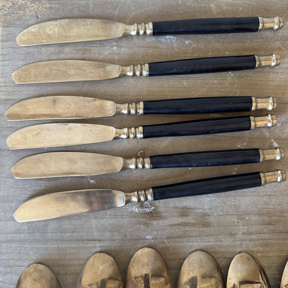 Vintage Brass & Black Bakelite Set Flatware Silverware 32 Piece Set - Picture 13 of 13